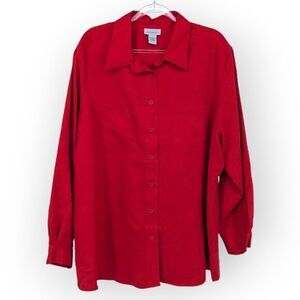 Avenue Faux Suede Shacket Women's‎ 22 / 24 Red Button Up Shirt Jacket Cozy